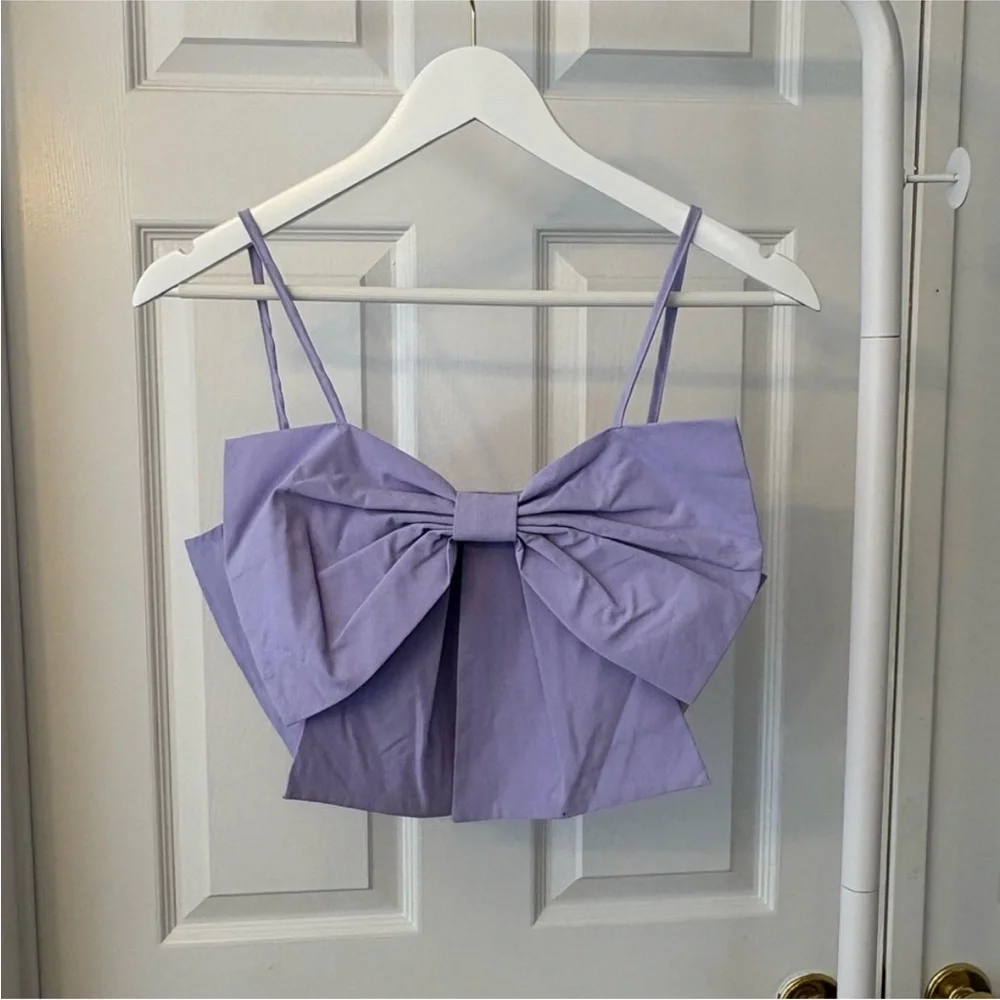Lavender Purple Bow Crop Top Sleeveless Smocked Size 6 - Picture 9 of 14